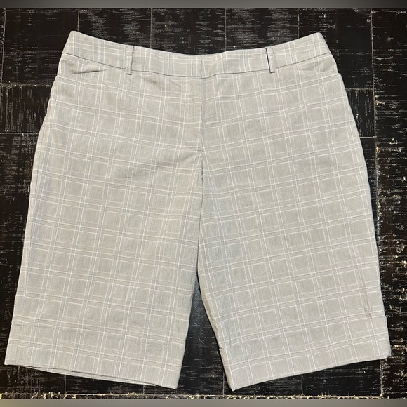 Lane Bryant Pants - SOLD Lane Bryant grey flat front cuffed plaid bermuda shorts 20W